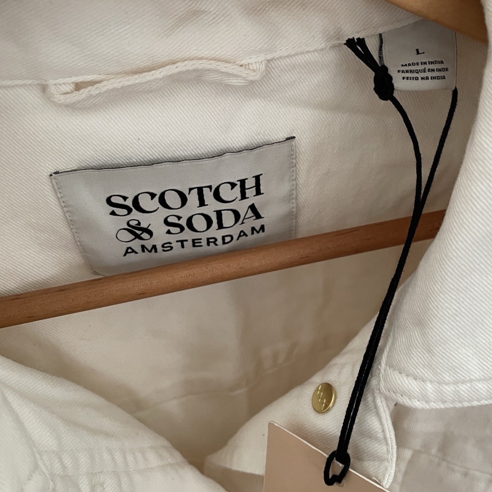 Scotch & Soda Amsterdam Trucker Cream Denim Jacket‎ Embellished Belted Large - Picture 2 of 11